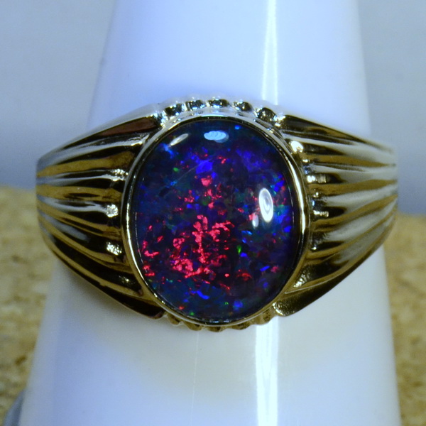 Genuine Australian Opal Solid 14k white gold ring (15056) - Just Opal