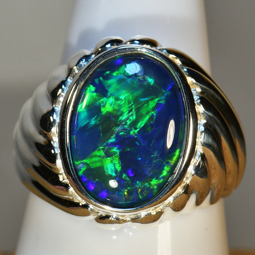 Mans / Womans Solid Sterling Silver Genuine Australian opal ring (16046 ...