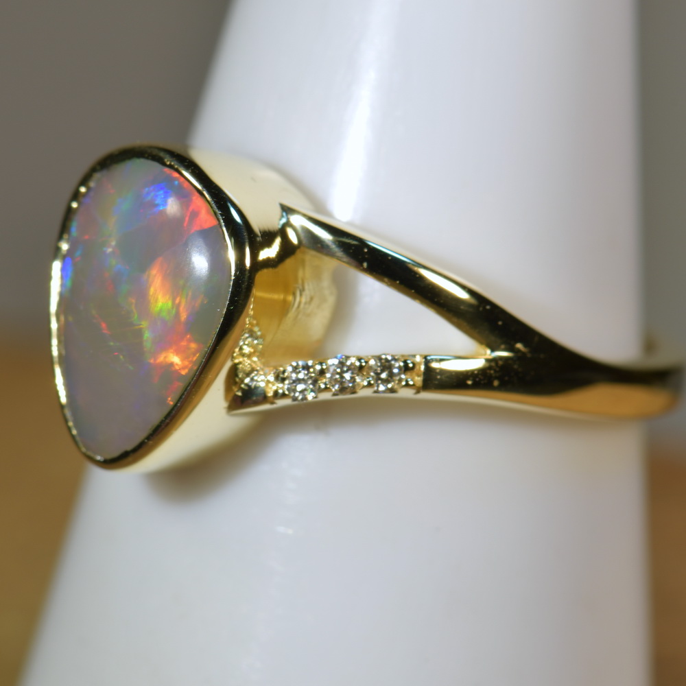 Solid Australian Opal Solid 18k gold & diamond dress/engagement ring ...