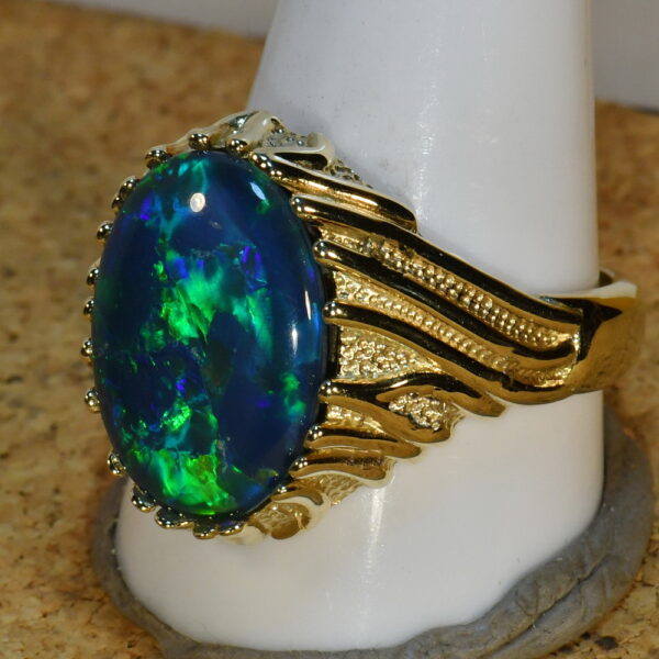 BIG Stunning Australian Opal Solid 14k gold mans ring (16278) - Just Opal