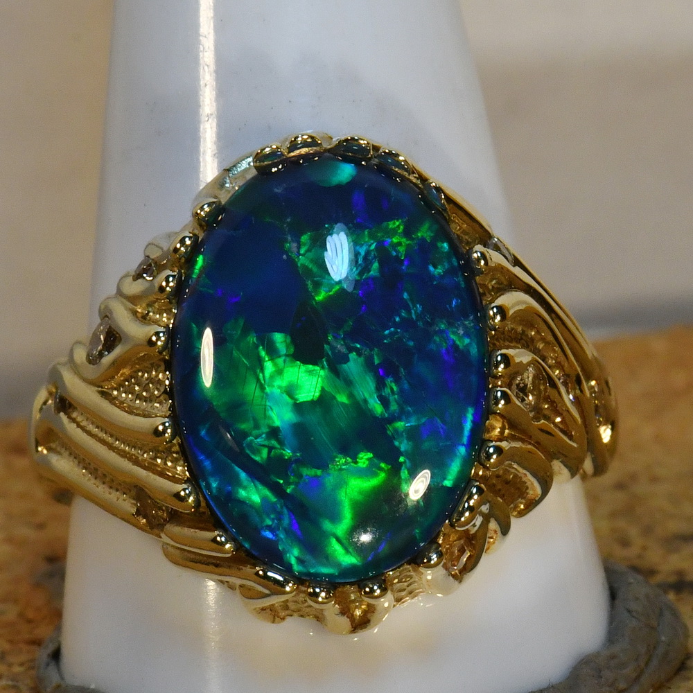 BIG Stunning Australian Opal Solid 14k Gold Mans Ring 16278 Just Opal   16278d 1 