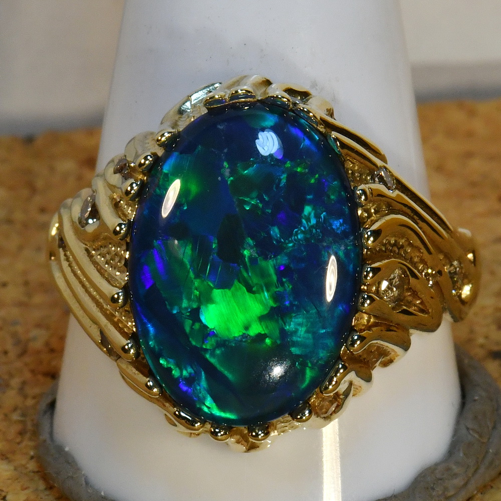 BIG Stunning Australian Opal Solid 14k gold mans ring (16278) - Just Opal