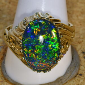 Heavy 14k gold BIG Stunning Australian opal mans ring (16280) - Just Opal
