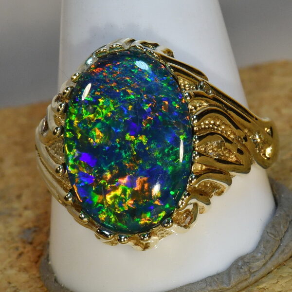 Heavy 14k gold BIG Stunning Australian opal mans ring (16280) - Just Opal