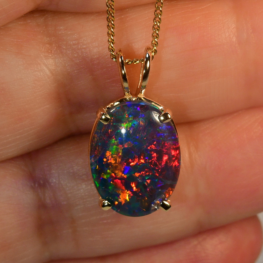 BIG Genuine Australian Opal Solid 14K Yellow Gold Pendant (17197